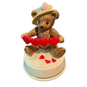 Otagiri Love Bear Cut Hearts Ceramic Music Box Playmates Valentines Day Japan